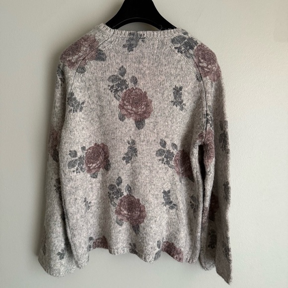Lucky Brand women’s floral cotton wool boxy sweater grey pink size large - Picture 3 of 7